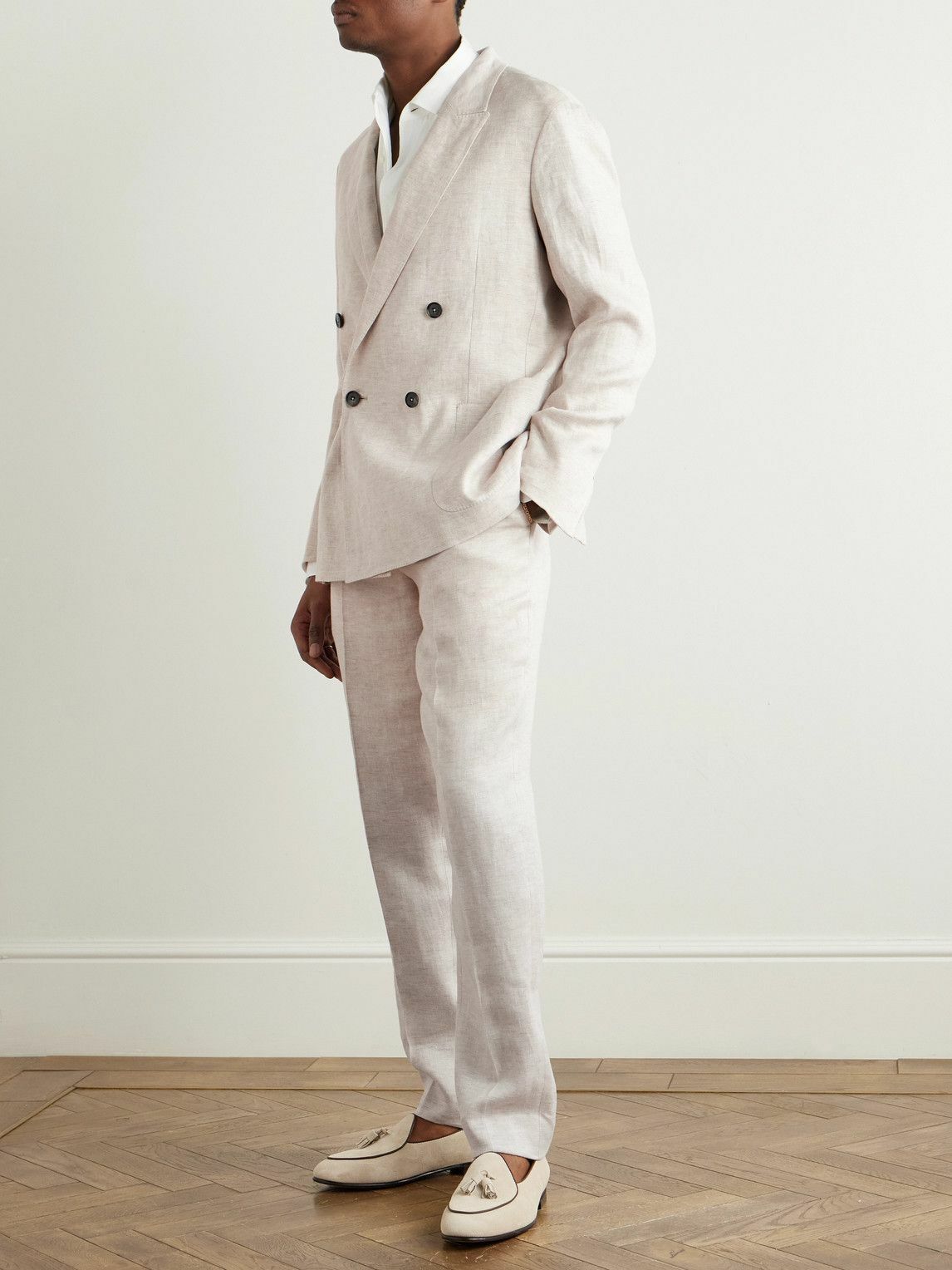 Zegna - Double-Breasted Linen-Twill Suit Jacket - Neutrals