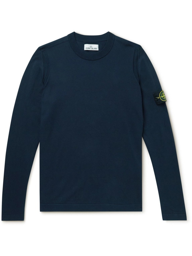 Photo: Stone Island - Logo-Appliquéd Cotton-Blend Sweater - Blue