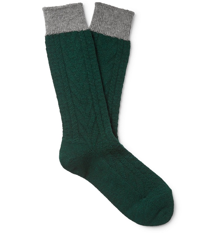 Photo: Mr P. - Colour-Block Ribbed Wool-Blend Socks - Green