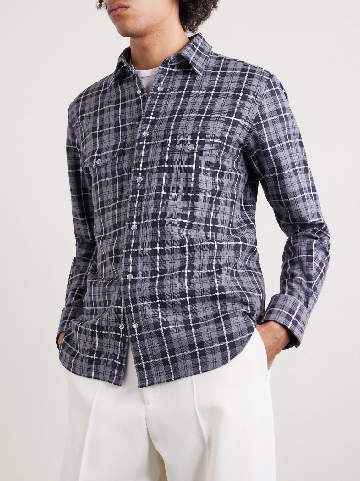 TOM FORD - Checked Cotton-Twill Shirt - Gray
