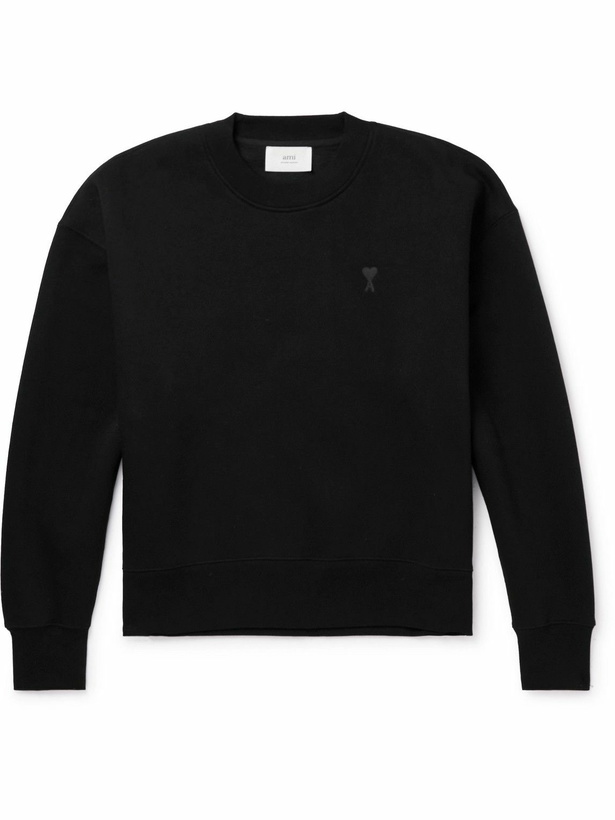 Photo: AMI PARIS - Logo-Embroidered Organic Cotton-Blend Jersey Sweatshirt - Black