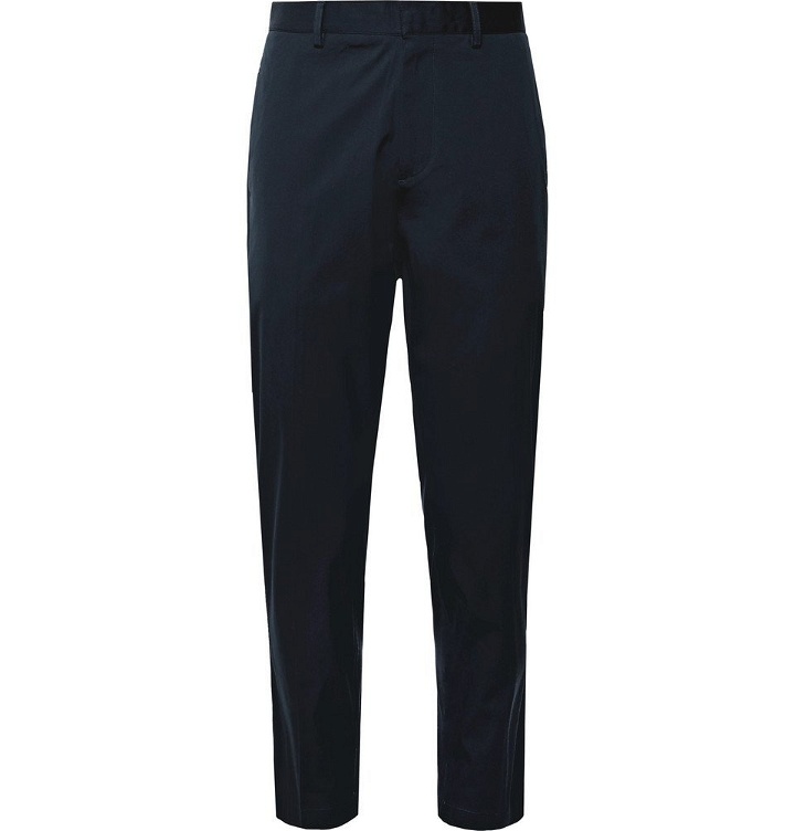 Photo: Theory - Navy Curtis Tapered Cropped Stretch-Cotton Blend Trousers - Navy