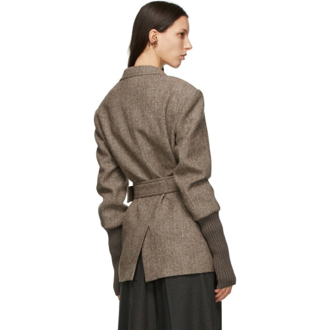 Chloe Brown Wool Herringbone Belted Blazer Chloe