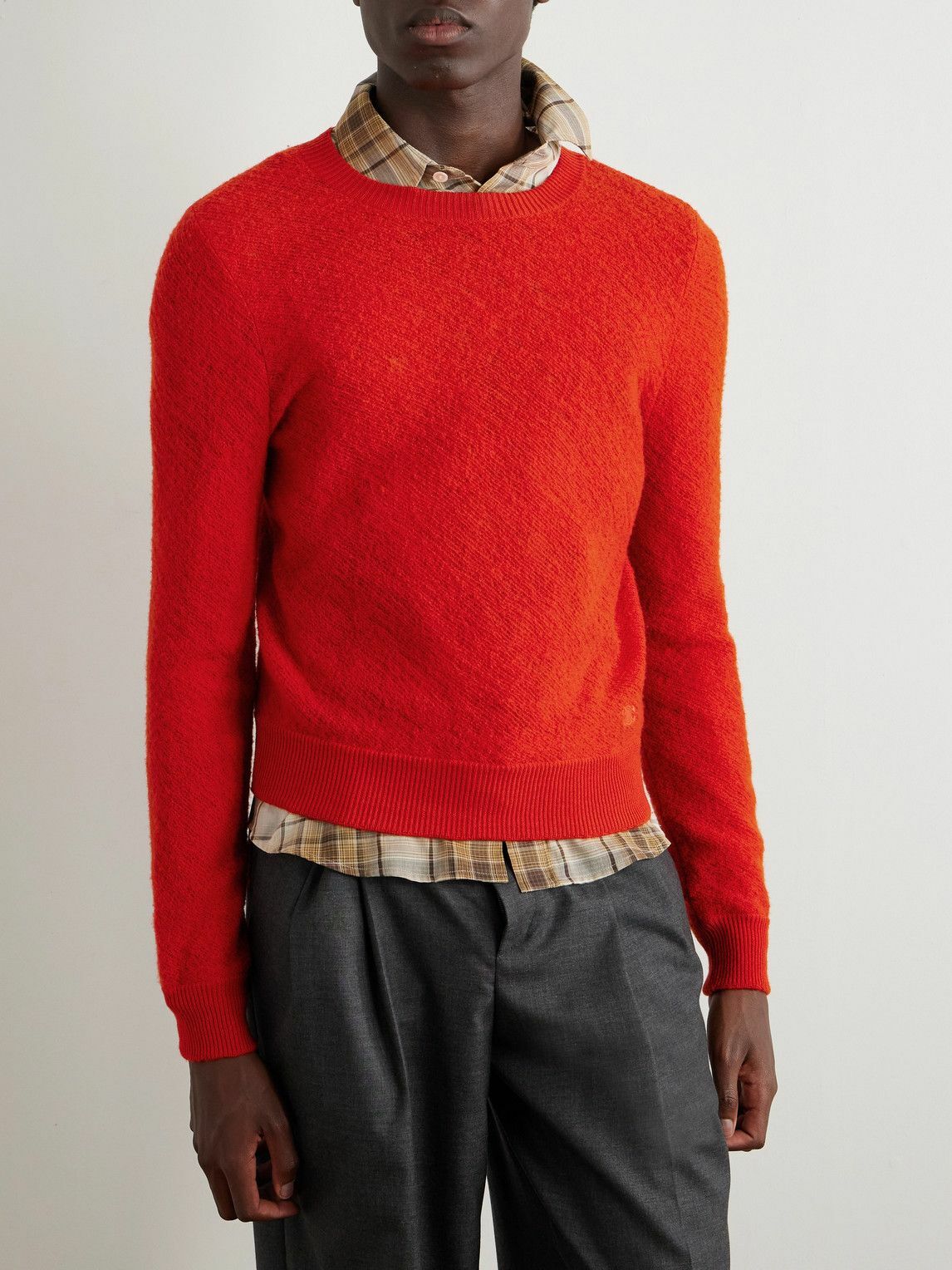 CELINE - Logo-Embroidered Open-Knit Wool Sweater - Red