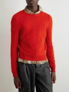 CELINE - Logo-Embroidered Open-Knit Wool Sweater - Red