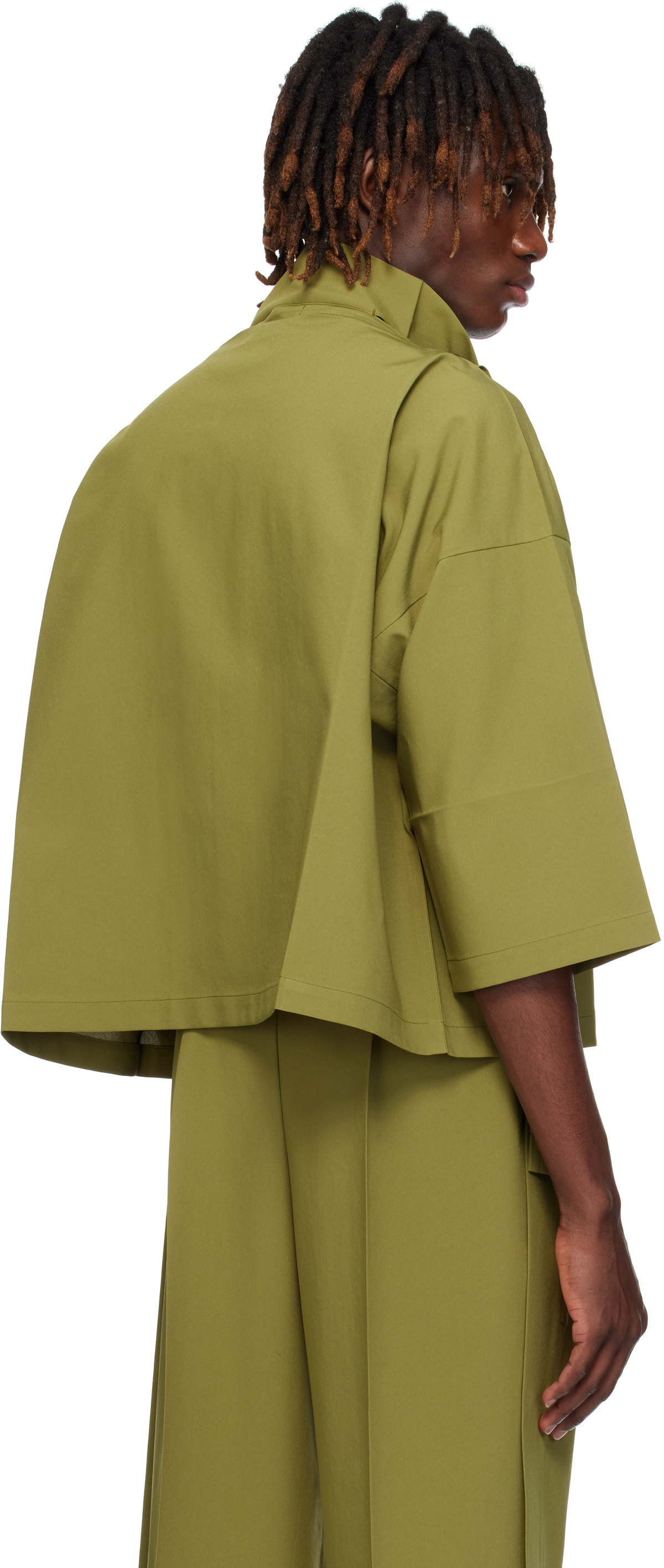 132 5. ISSEY MIYAKE Green Flat Tuck Jacket
