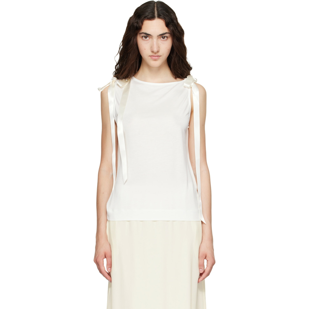 Simone Rocha White Bow Ribbon Tail Tank Top