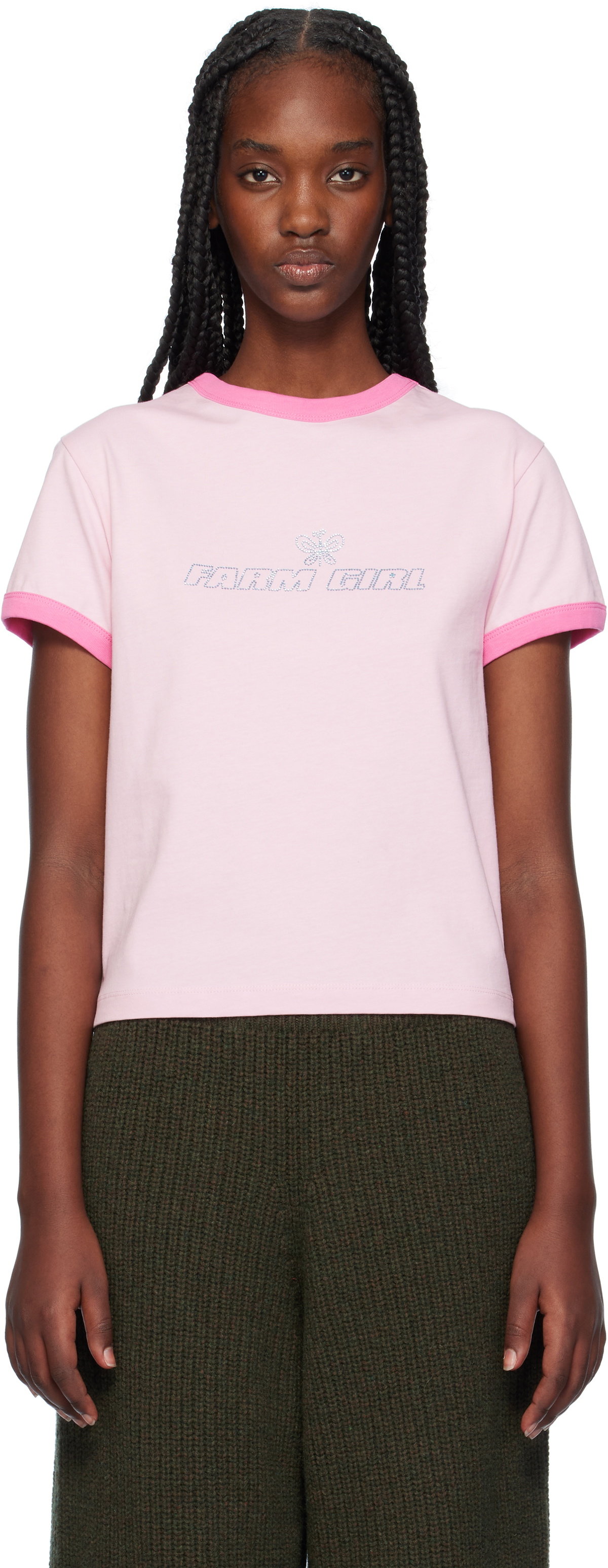 Sky High Farm Workwear Pink 'Farm Girl' Ringer T-shirt