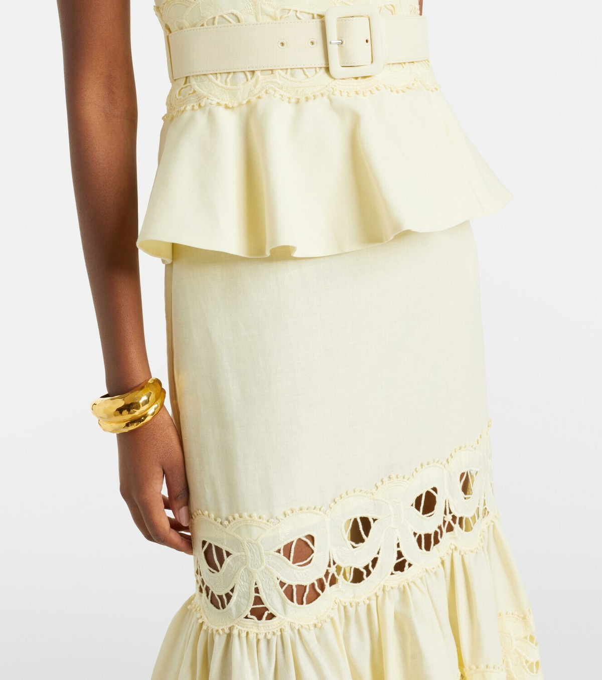 Self-Portrait Belted crochet-trimmed linen and cotton midi dress