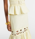 Self-Portrait Belted crochet-trimmed linen and cotton midi dress