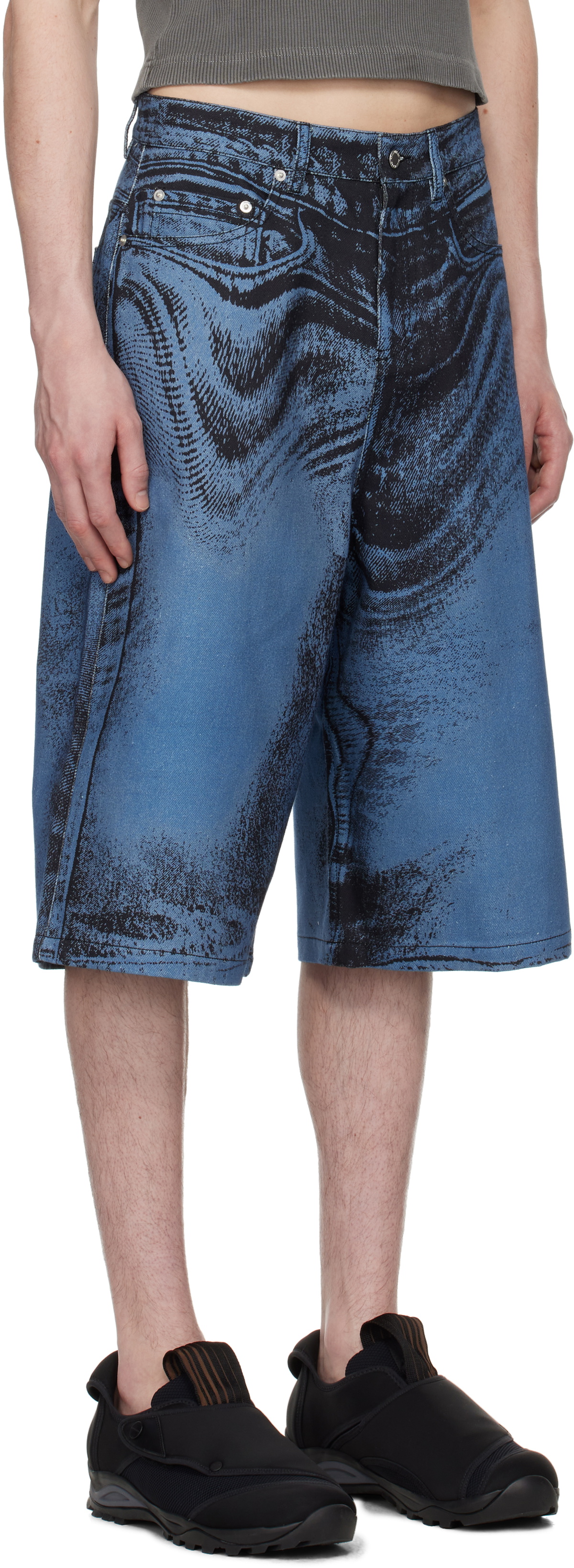 CAMPERLAB Black & Blue Distorted Print Denim Shorts CamperLab