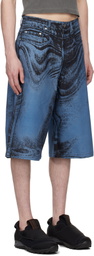 CAMPERLAB Black & Blue Distorted Print Denim Shorts