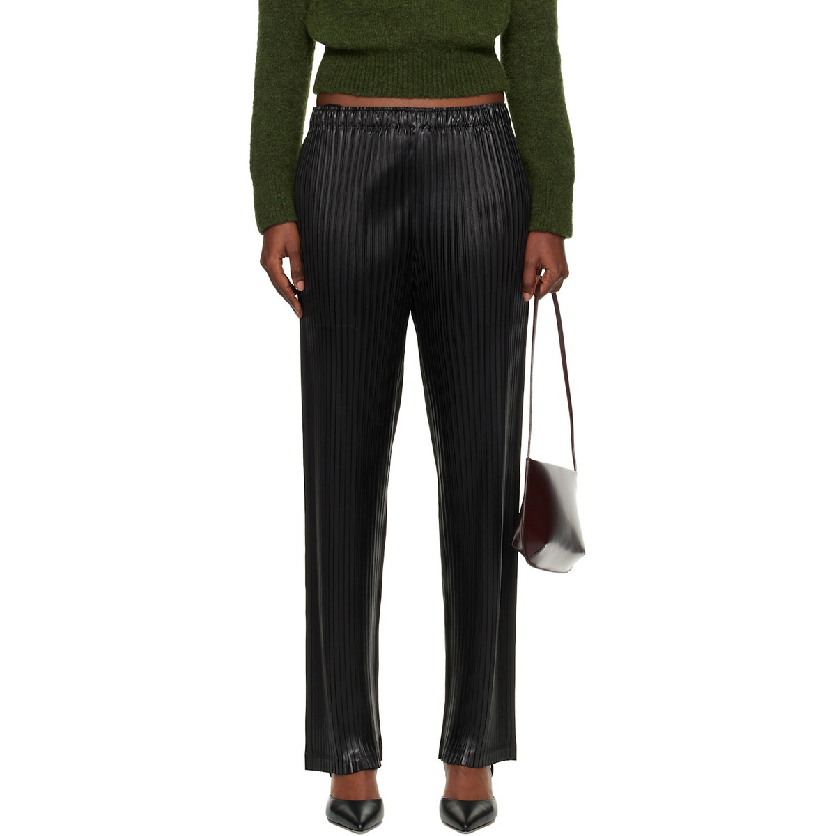 ISSEY MIYAKE Black Glossed Metal Pleats Trousers