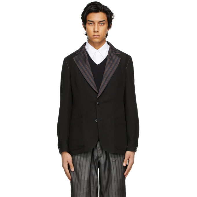 Photo: Maison Margiela Black Linen Striped Collar Blazer