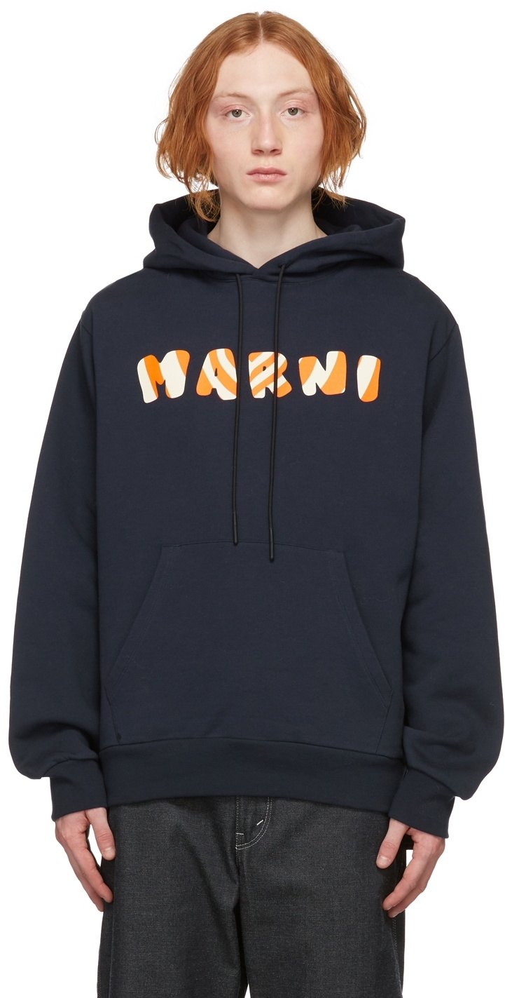 Marni Navy Graphic Logo Hoodie Marni