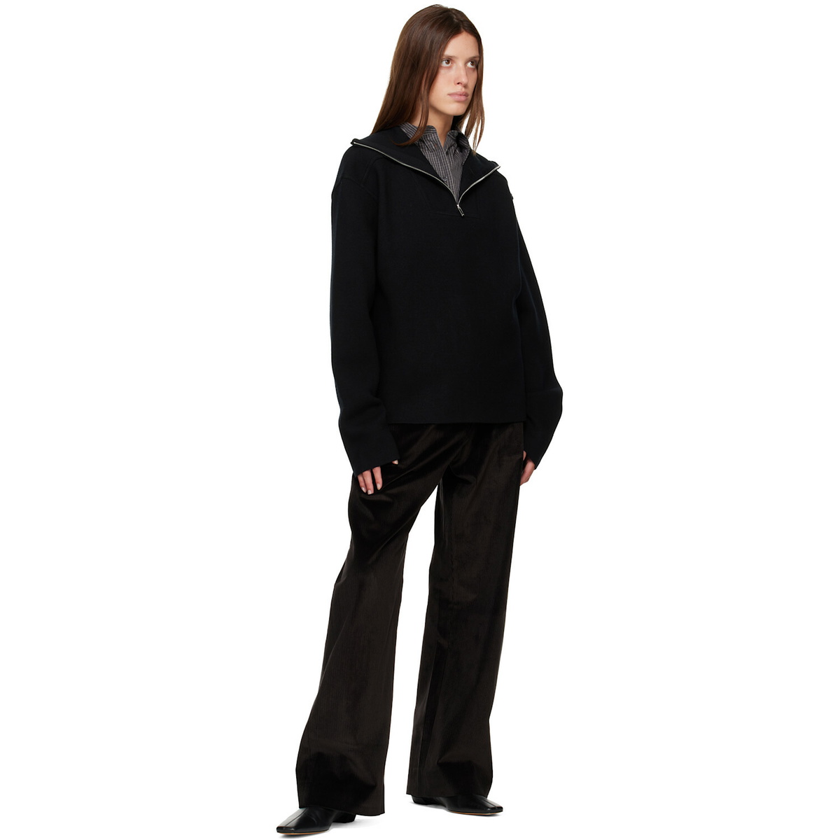 R2W Black Paulo Wool Hairy Zip-Up Sweater