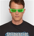 Gucci - Rectangle-Frame Acetate Mirrored Sunglasses - Bright green
