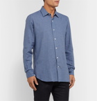 Loro Piana - Slim-Fit Puppytooth Cotton and Virgin Wool-Blend Shirt - Blue