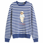 Polo Ralph Lauren Men's Hemingway Bear Stripe Crew Sweatshirt in Light Navy/Deckwash White