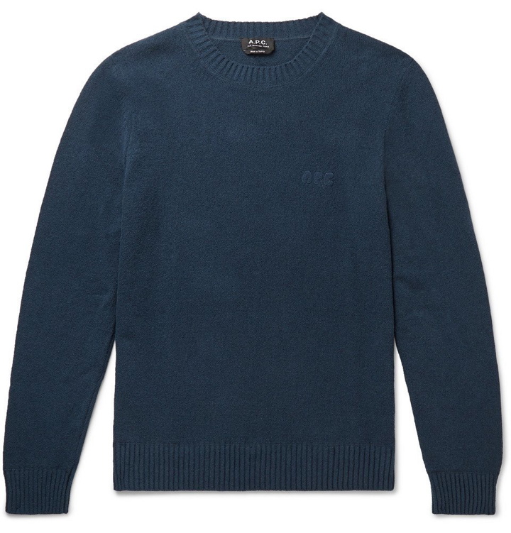 Photo: A.P.C. - Micka Logo-Embroidered Textured Cotton-Blend Sweater - Navy