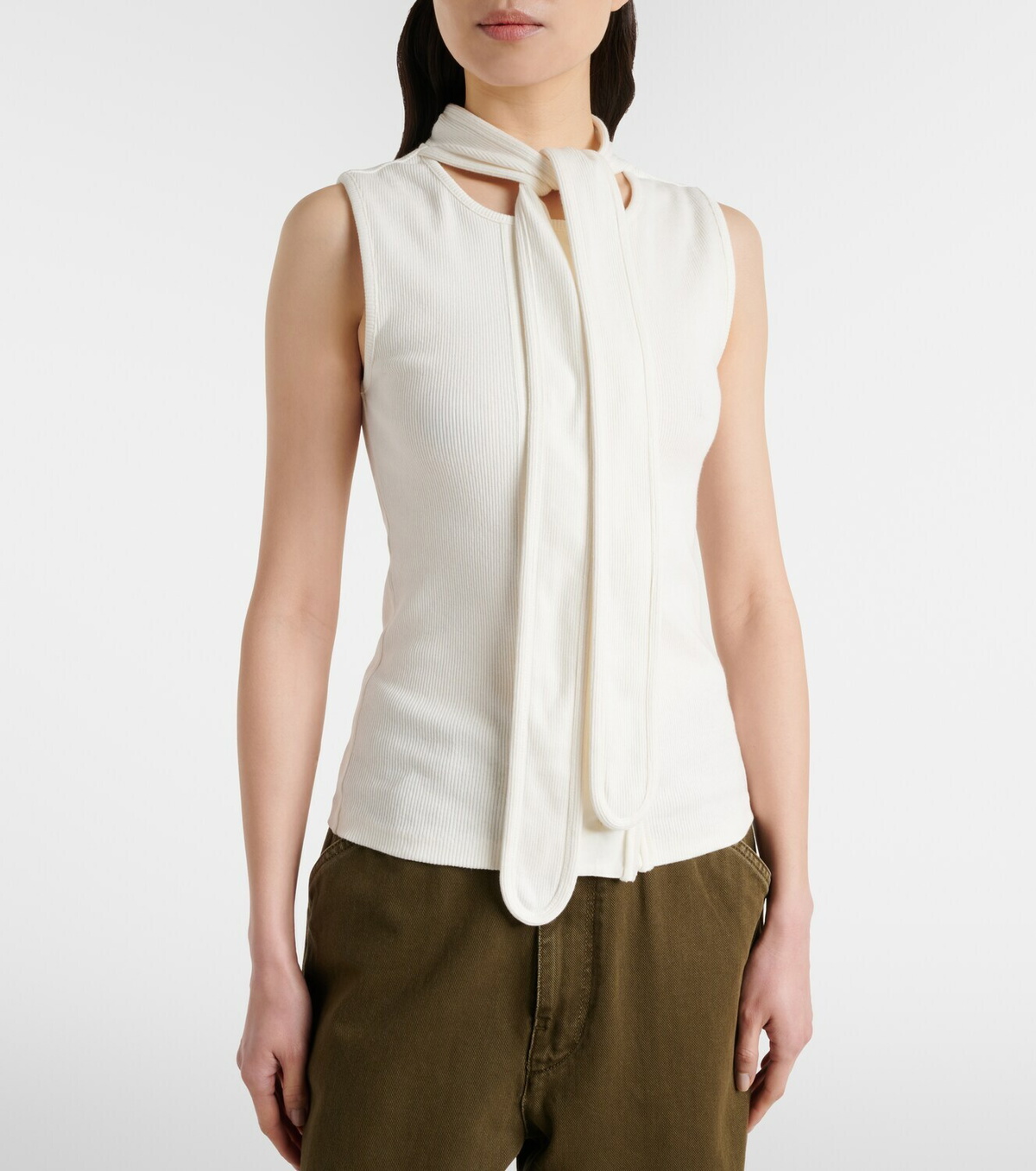 Lemaire Scarf-detail cotton and linen jersey top