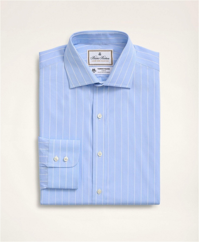 Photo: Brooks Brothers Men's x Thomas Mason Regent Regular-Fit Dress Shirt, Poplin English Collar Bold Stripe | Light Blue