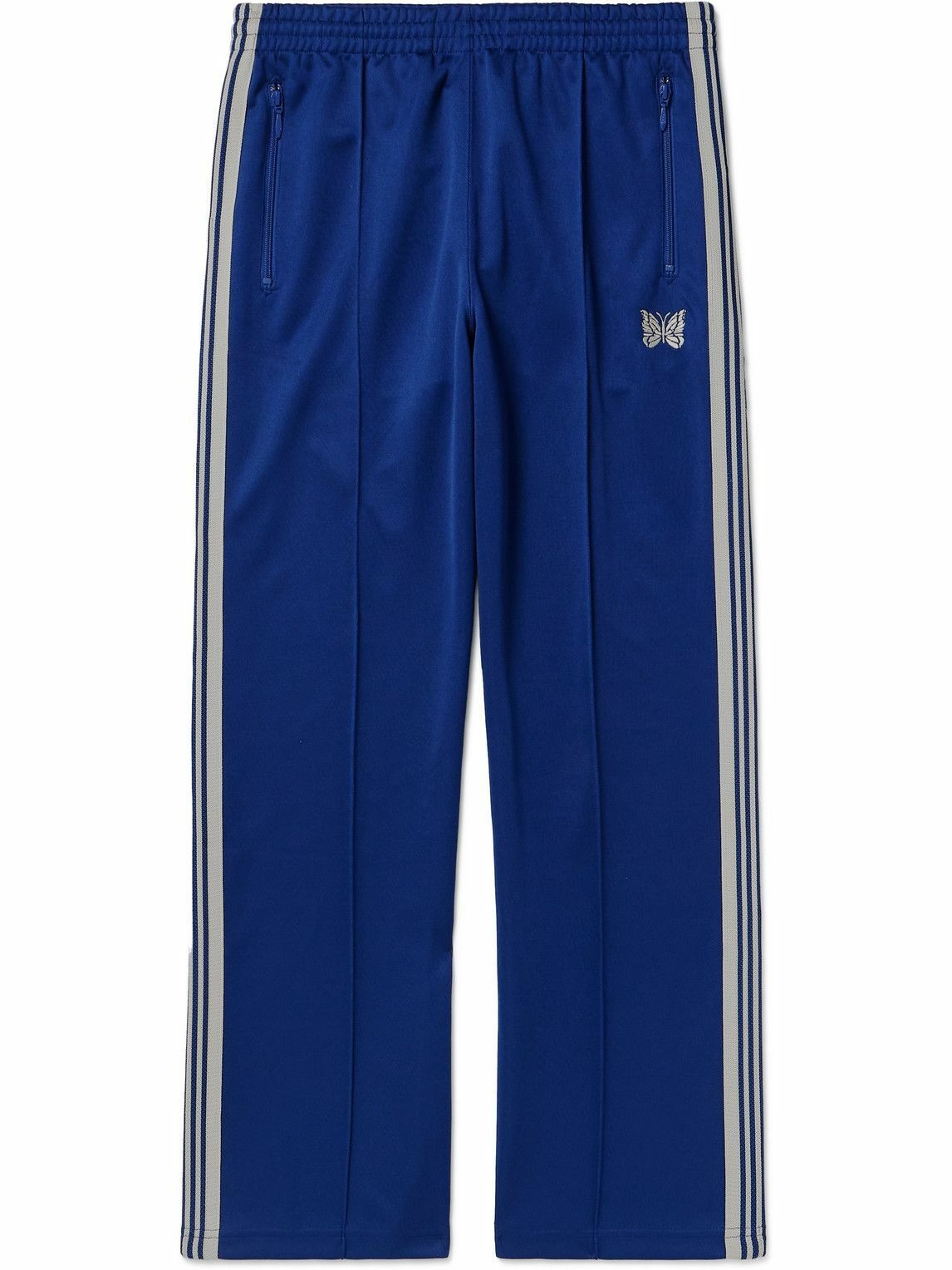 Photo: Needles - Bootcut Webbing-Trimmed Logo-Embroidered Tech-Jersey Track Pants - Blue