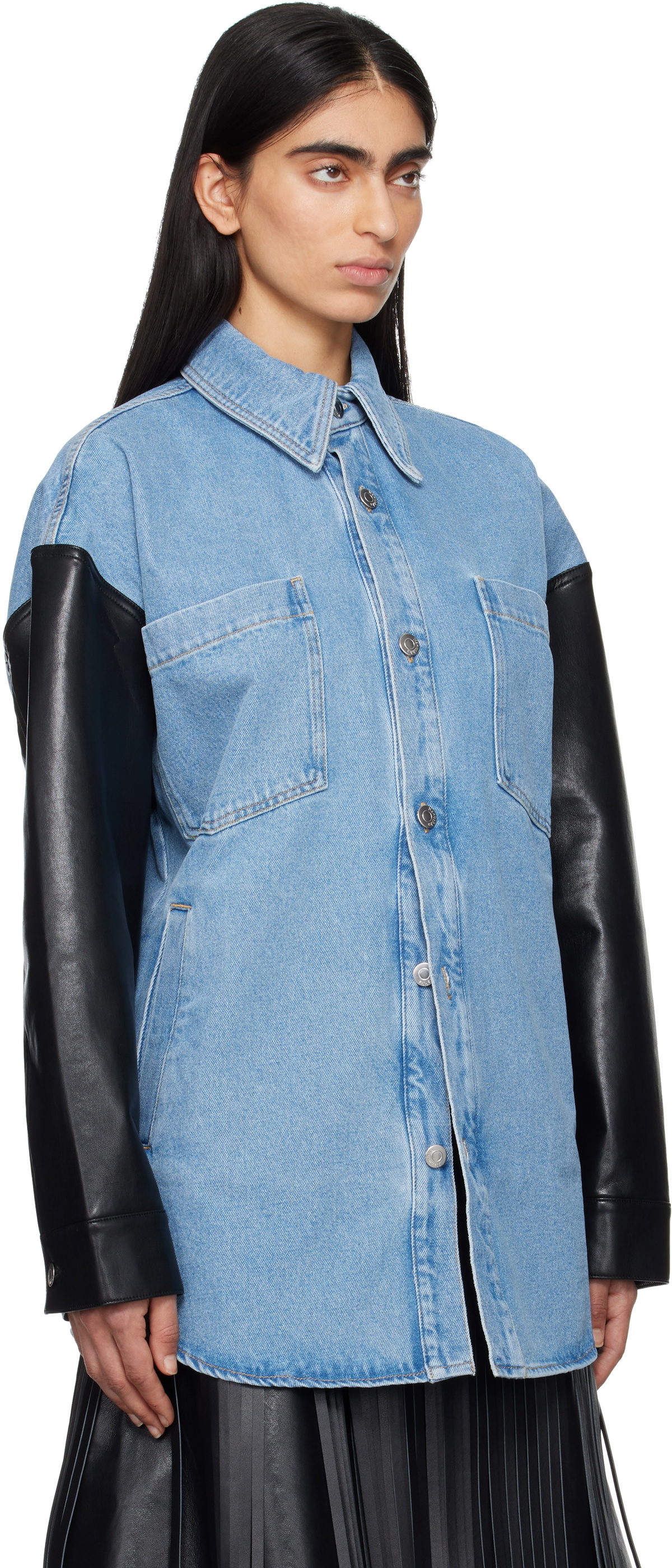 Nanushka Blue & Black Zinnie Denim Shirt