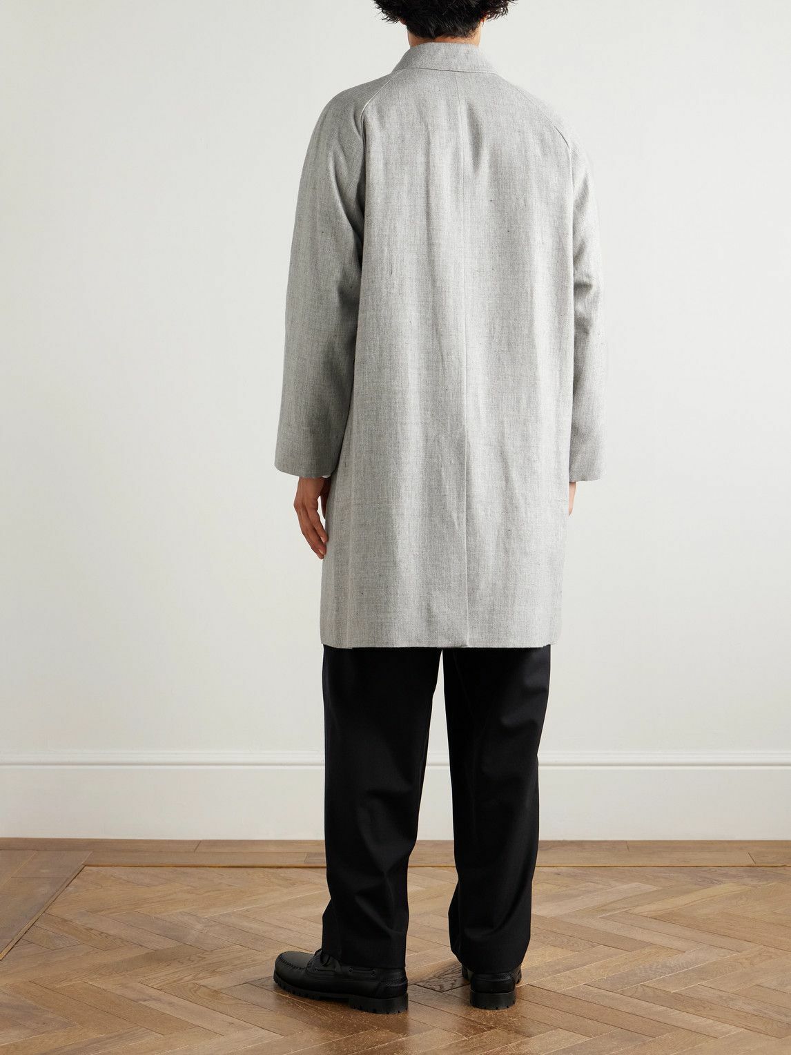 ATON - Balmacaan Linen and Wool-Blend Twill Coat - Gray ATON