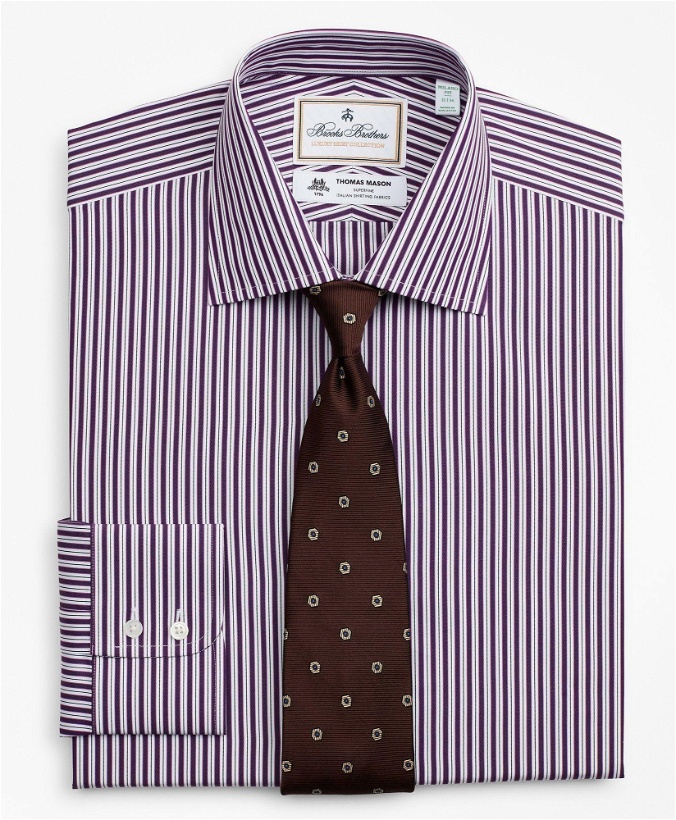 Photo: Brooks Brothers Men's Luxury Collection Madison Relaxed-Fit Dress Shirt, Franklin Spread Collar Double-Stripe | Purple