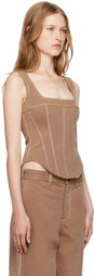Marni Brown Contrast Stitching Denim Tank Top
