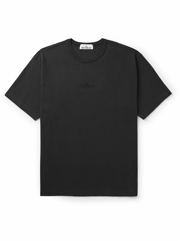 Photo: Stone Island - Logo-Embroidered Garment-Dyed Cotton-Jersey T-Shirt - Black