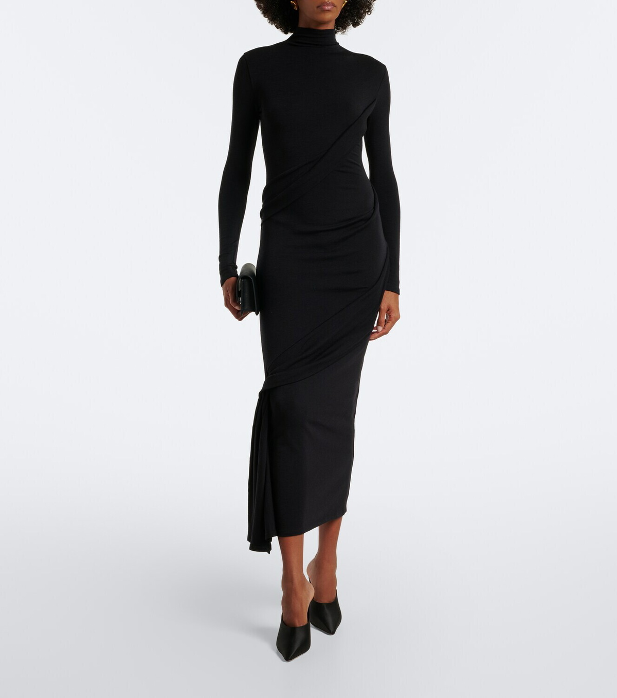Mugler Draped wool-blend jersey midi dress