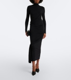 Mugler Draped wool-blend jersey midi dress