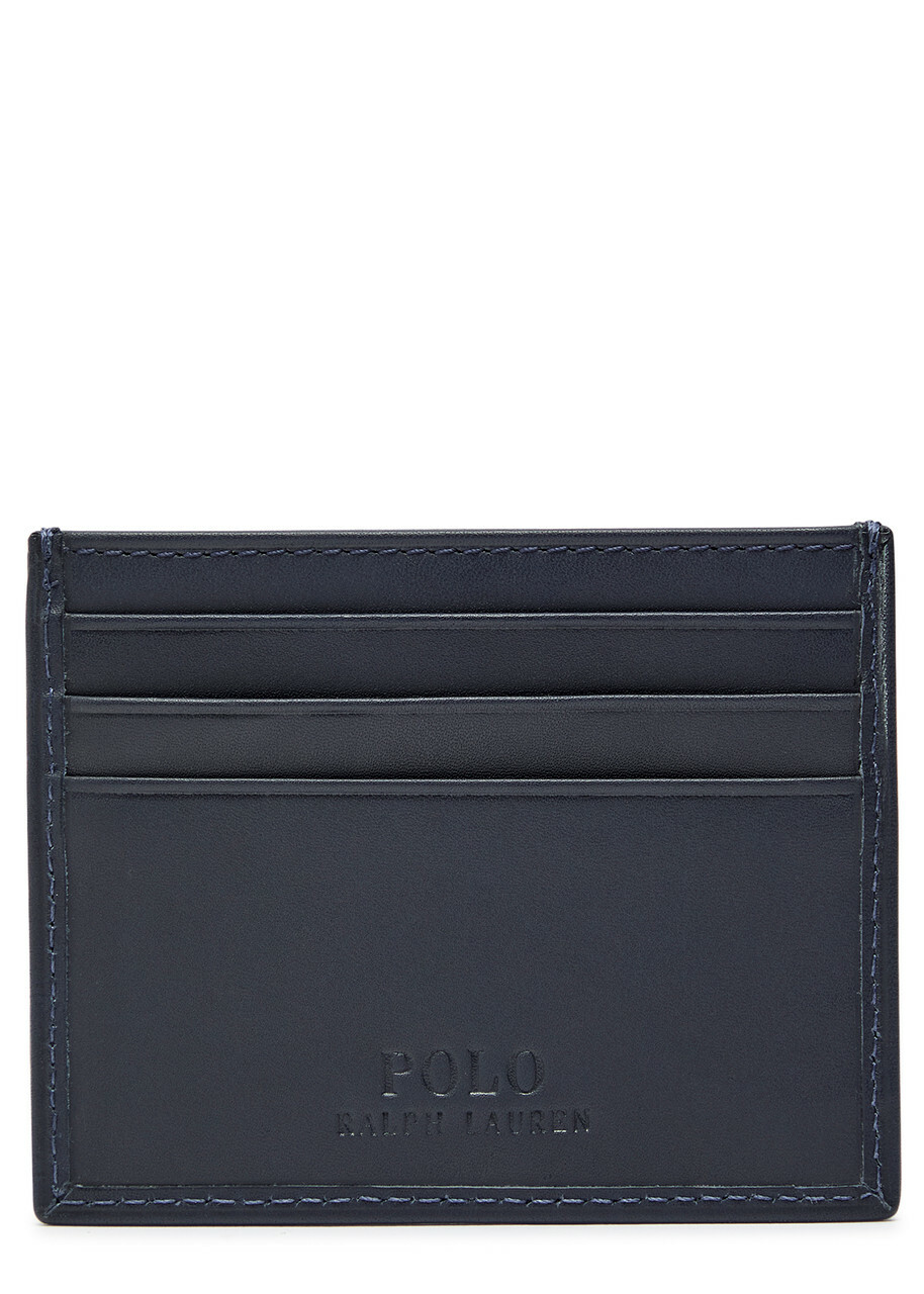Polo Ralph Lauren Polo Bear Embroidered Leather Card Holder - Navy - One Size