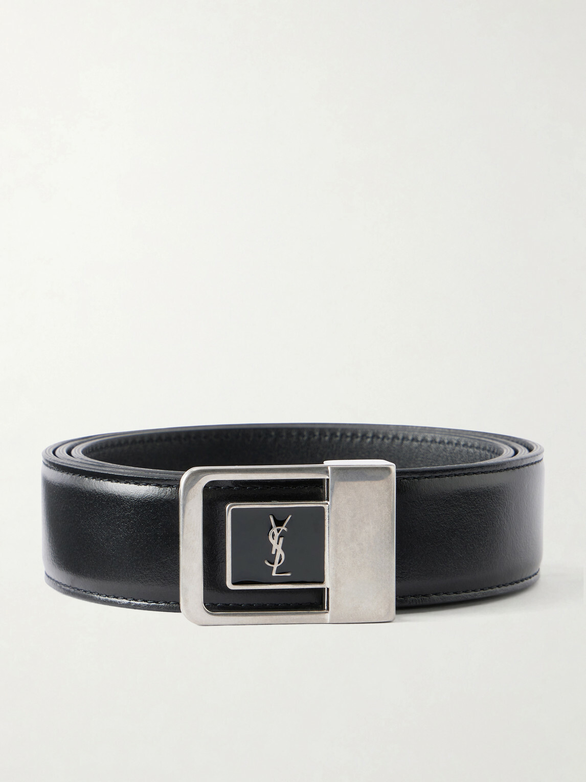 SAINT LAURENT - 3cm Logo-Embellished Leather Belt - Black