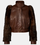 Chloé Cropped shearling-trimmed leather jacket