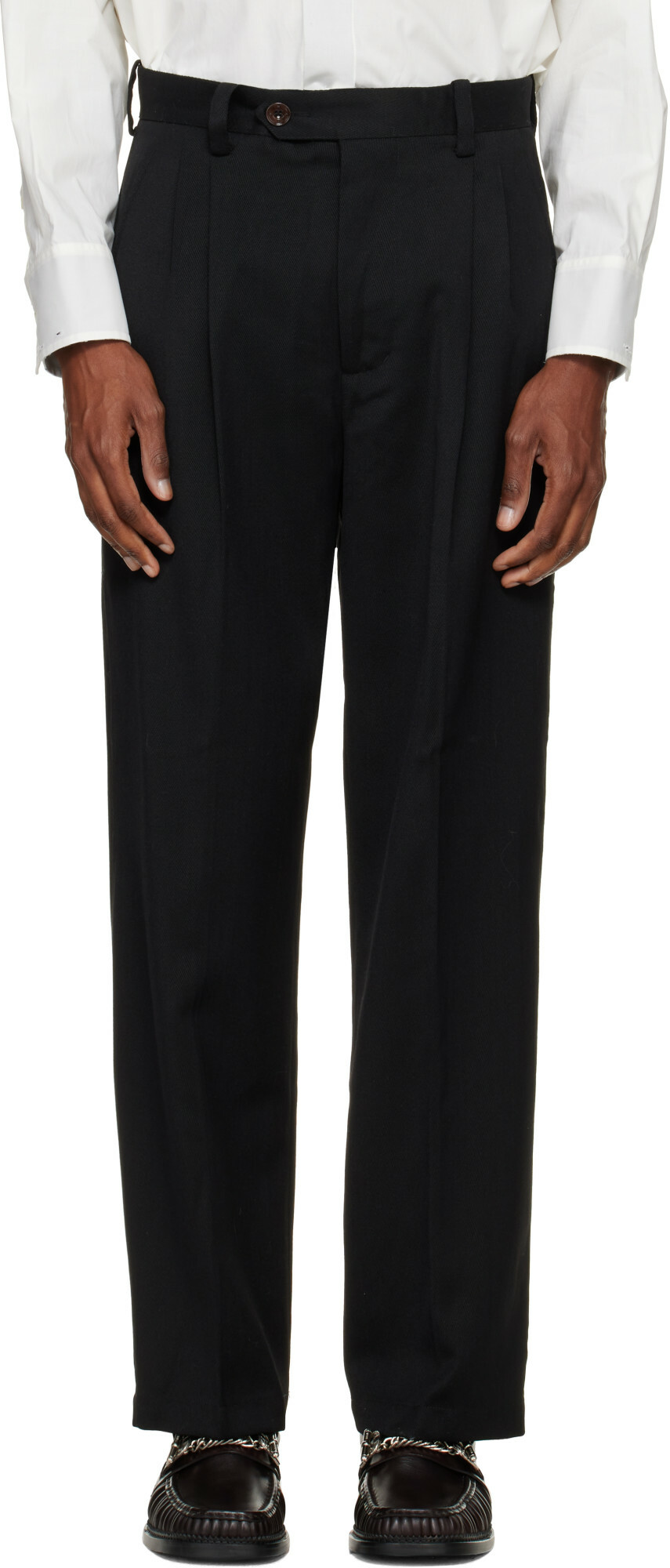 NULLUS Black Woolen Layered Tapered Trousers