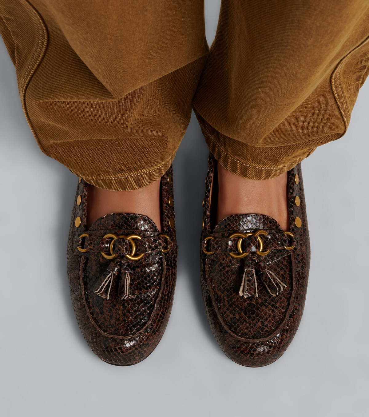 Isabel Marant Faxel snake-effect studded leather loafers