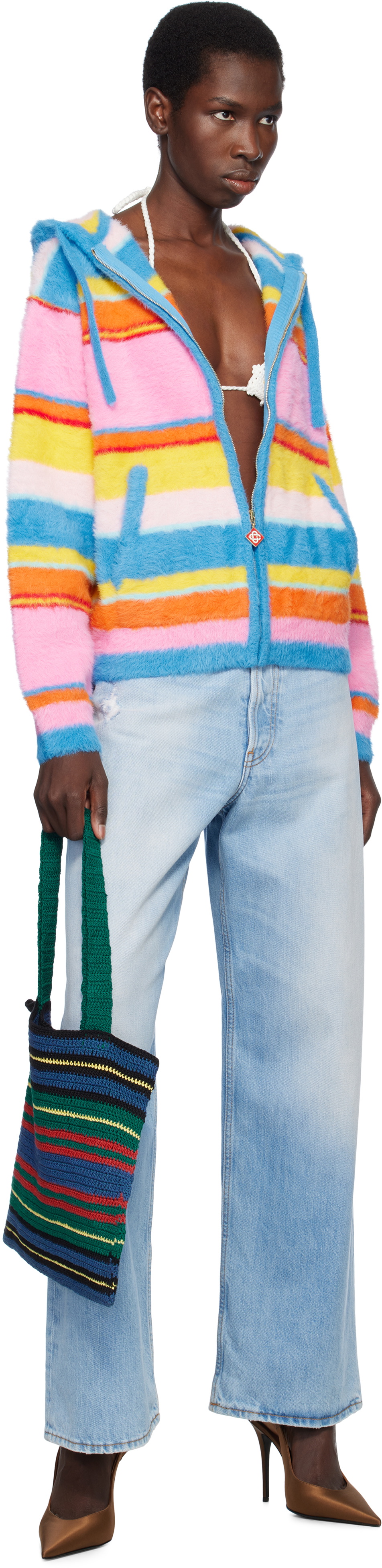 Casablanca Multicolor Fluffy Stripe Oversized Hoodie