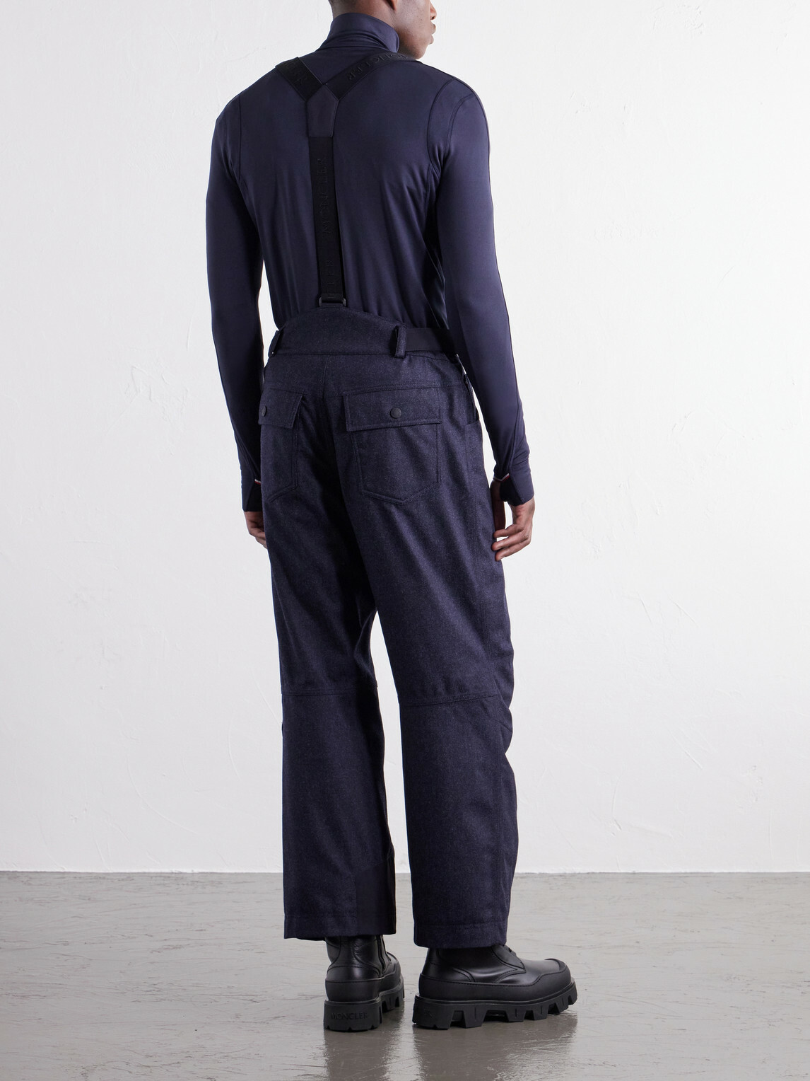 Moncler Grenoble - Straight-Leg Padded Webbing-Trimmed Virgin Wool-Denim Ski Salopettes - Blue