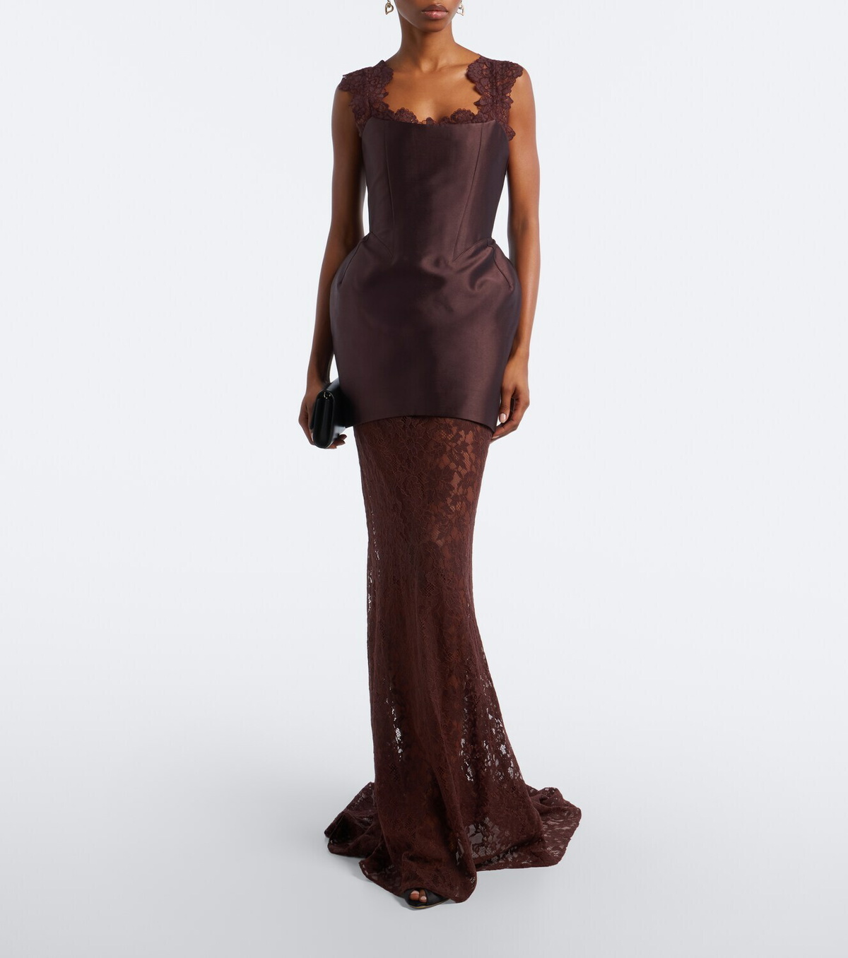 De La Vali Hecate lace and twill bustier gown