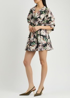 Norma Kamali Belted Floral-print Shell Mini Dress Pink
