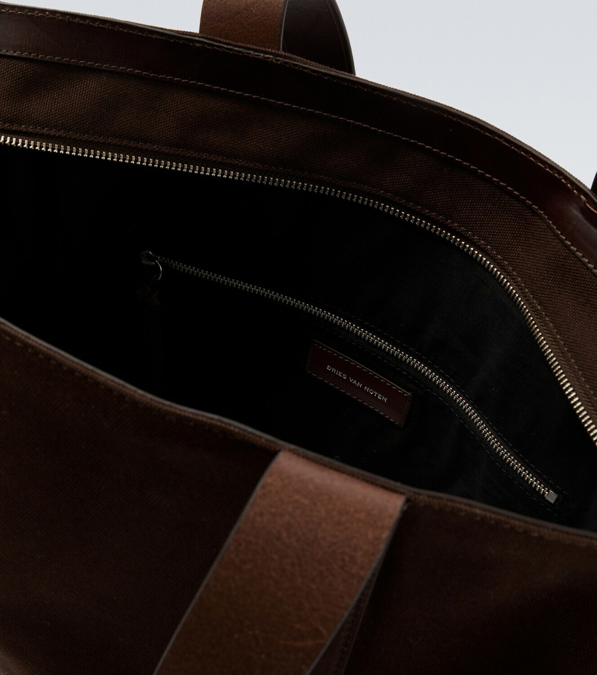 Dries Van Noten Leather-trimmed cotton canvas tote bag