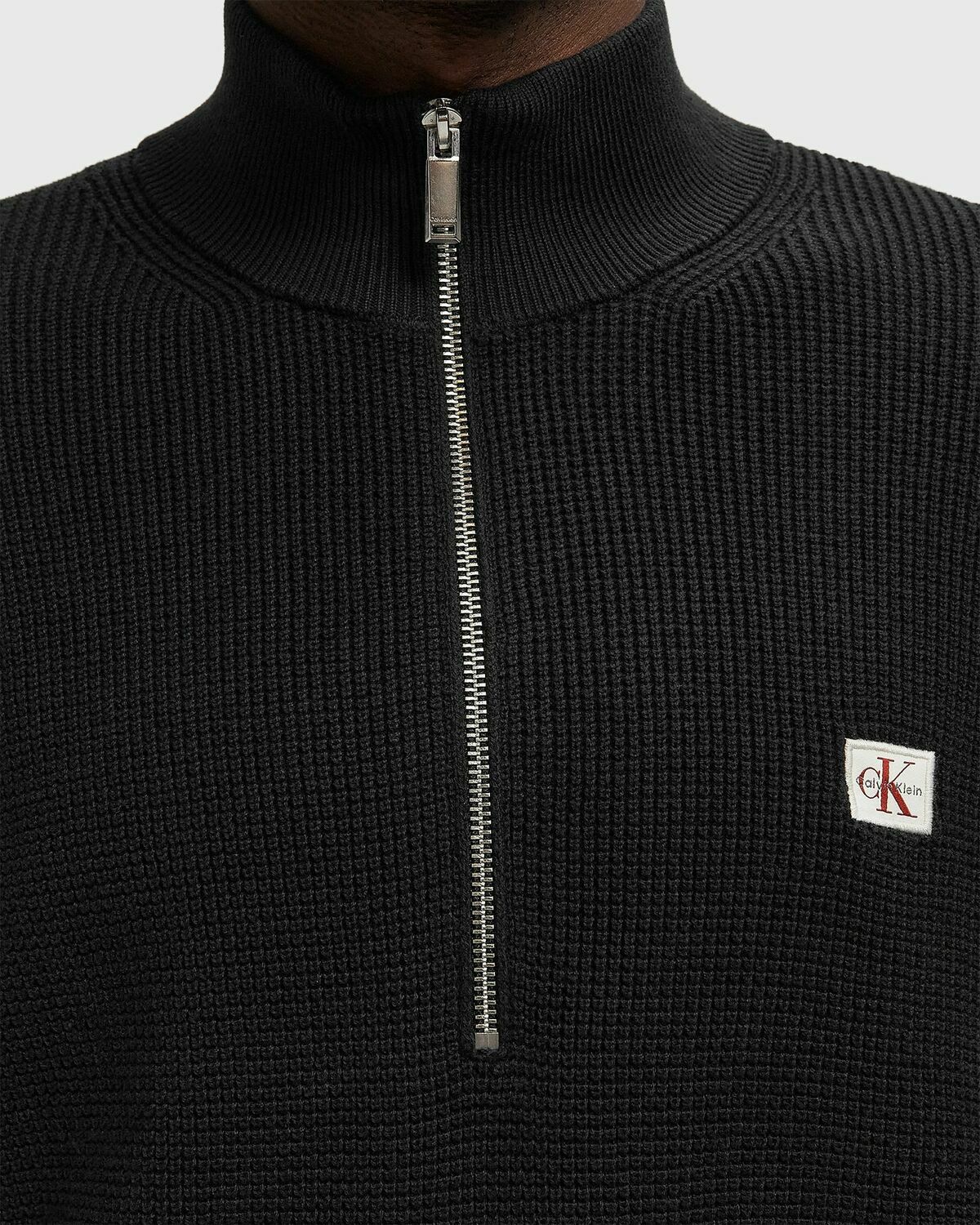 Calvin Klein Jeans LS EZ COTTON WAFFLE QUARTER ZIP Black Mens Half-Zip