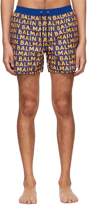 Photo: Balmain Blue Polyester Swim Shorts