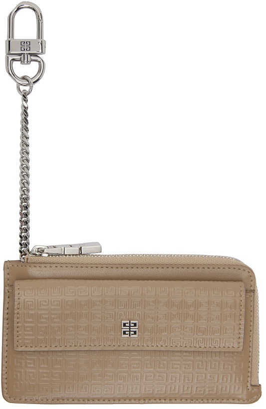 Photo: Givenchy Tan Embossed Logo Zipped Card Holder