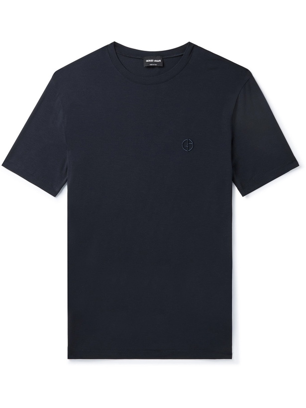 Photo: GIORGIO ARMANI - Slim-Fit Stretch-Jersey T-Shirt - Blue - IT 46