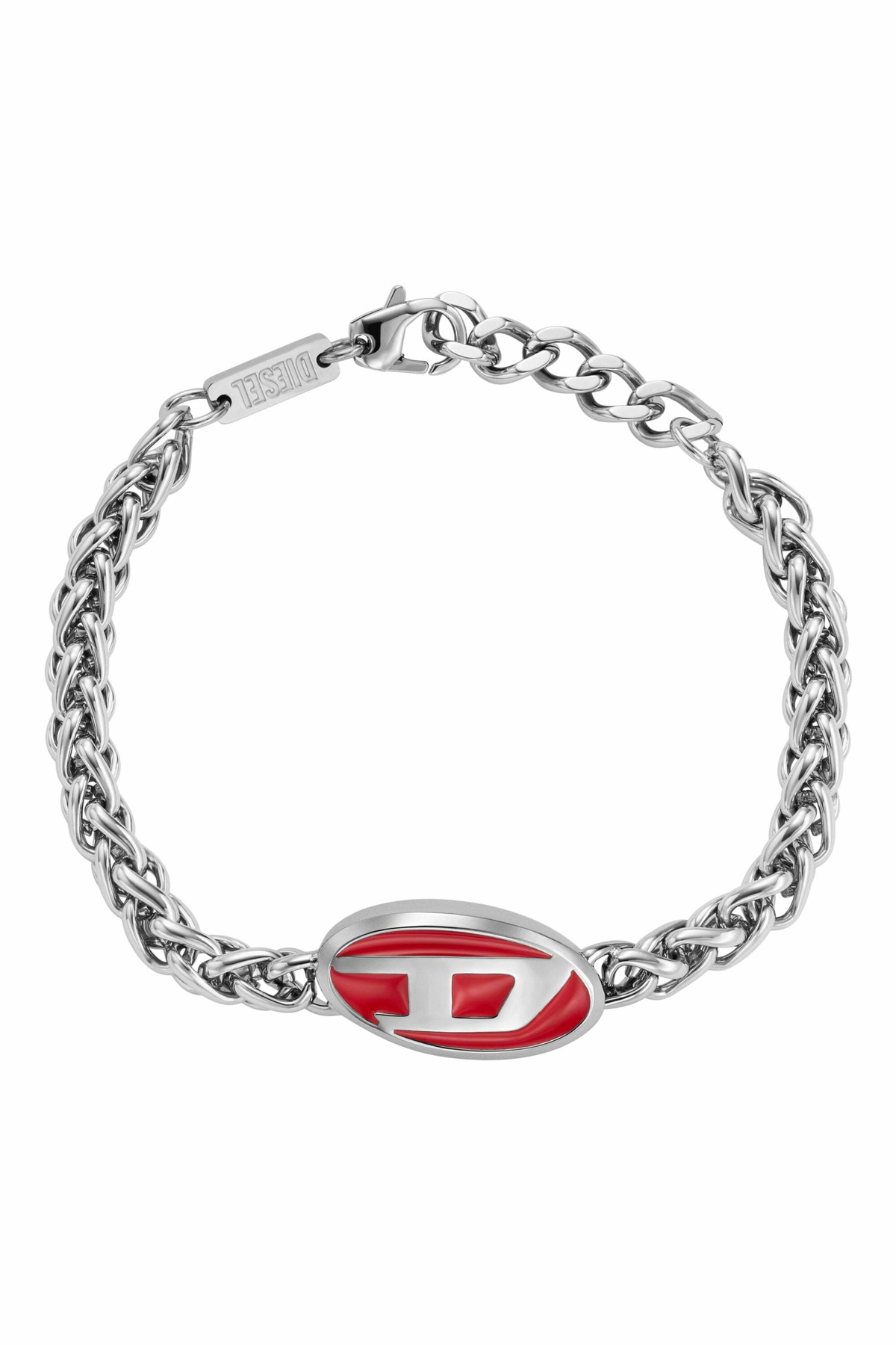Diesel Red enamel and stainless steel chain bracelet - Bracelets - Unisex - Silver