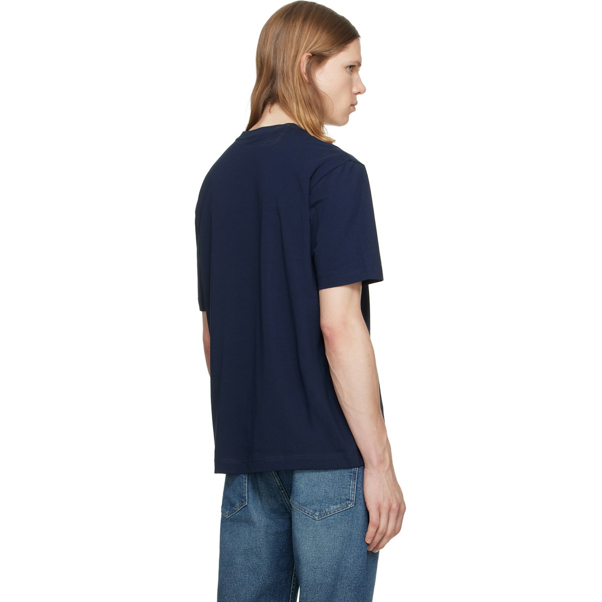 BOSS Navy Stretch-Cotton Contrast Logo T-shirt